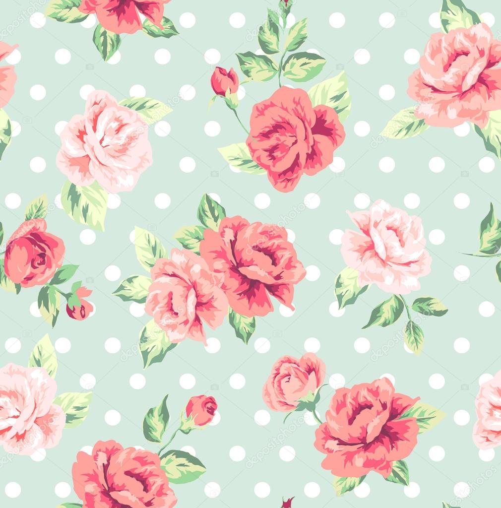 Seamless romanticflower ,spring floral with dots vector pattern background
