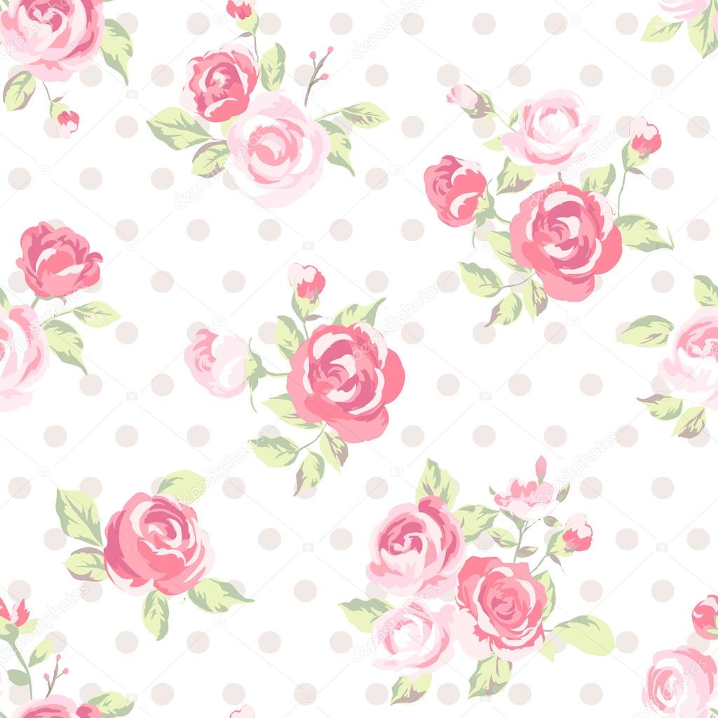 Seamless romanticflower ,spring floral with dots vector pattern background