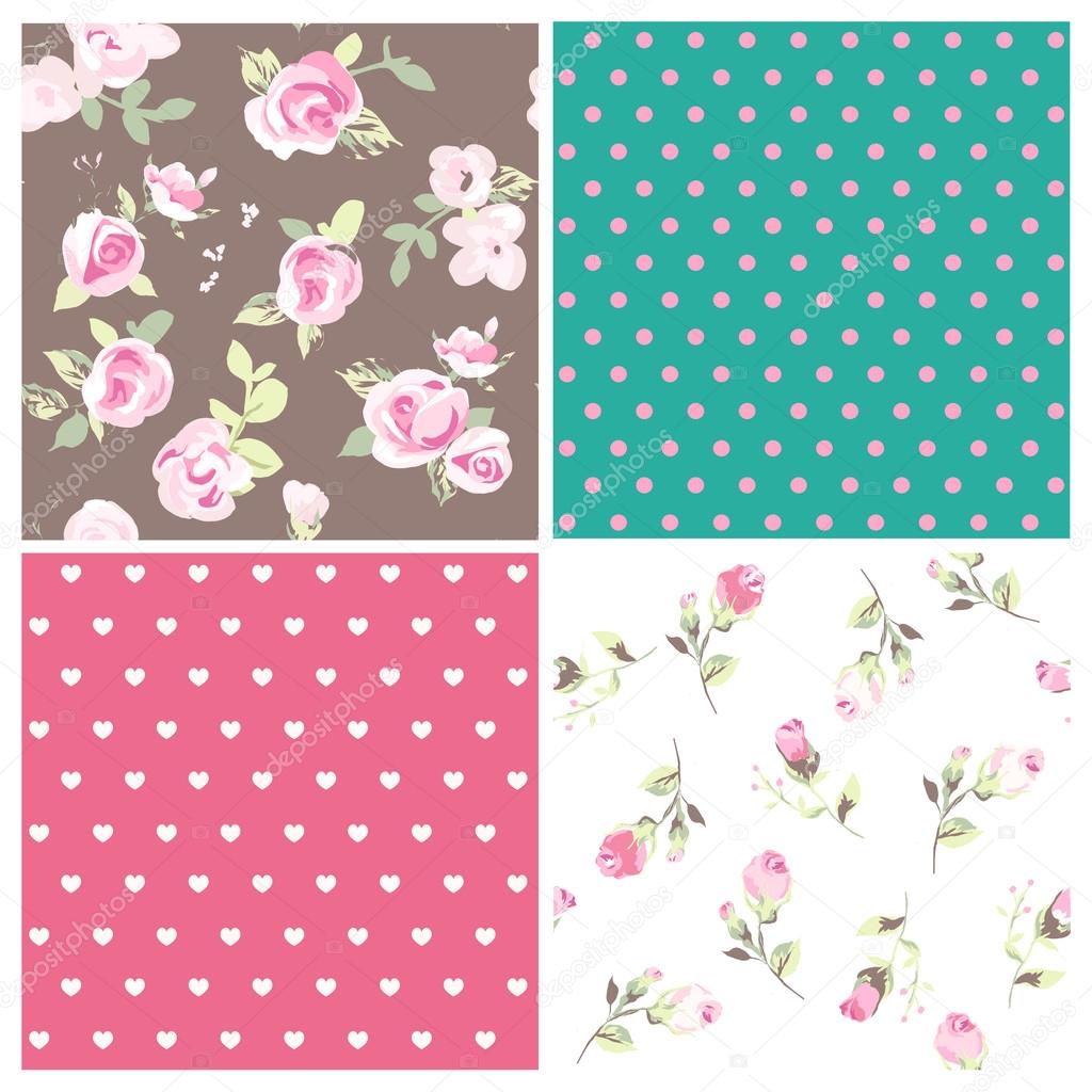 Set of four flower with dot pattern background vector