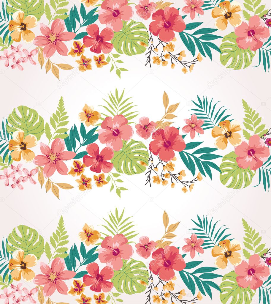 Stripe tropical flower vector seamless pattern background