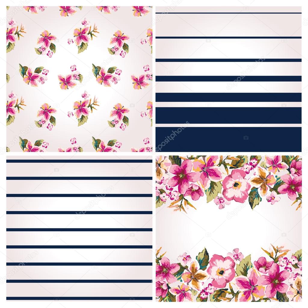 Set of four seamless tropical style flower and tripe vector pattern background