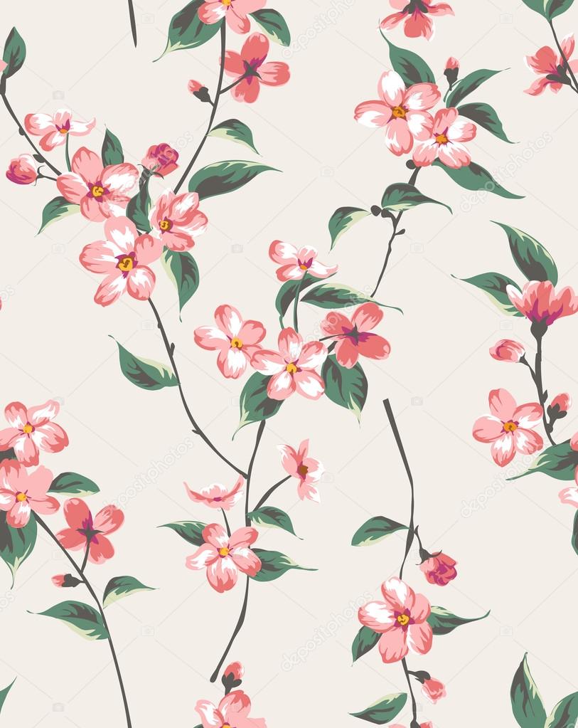 Vintage spring flower branch pattern background