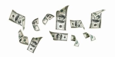 Dolar işareti. Amerikan parası. Nakit beyaz arka plan, bize fatura. Para düşüyor.