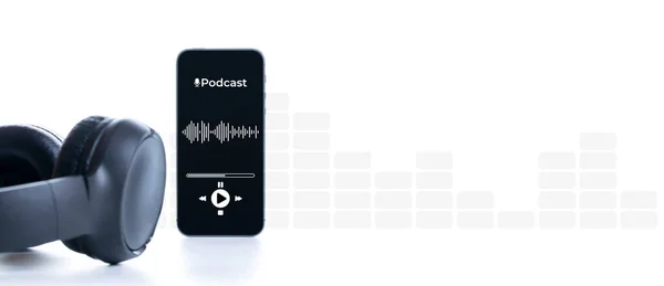 Fondo Del Podcast Pantalla Móvil Para Smartphone Con Aplicación Podcast —  Fotos de Stock