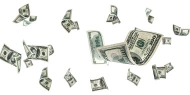 Dolar işareti. Amerikan parası. Nakit beyaz arka plan, bize fatura. Para düşüyor.