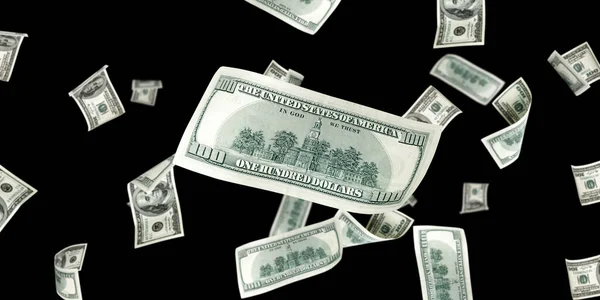 Εκατό δολάρια. Πτώση χρημάτων που απομονώνονται σε μαύρο φόντο. Αμερικανικά μετρητά. — Φωτογραφία Αρχείου