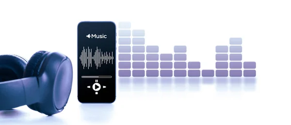 Concepto Musical Latidos Audio Auriculares Sonido Aplicación Música Pantalla Del —  Fotos de Stock