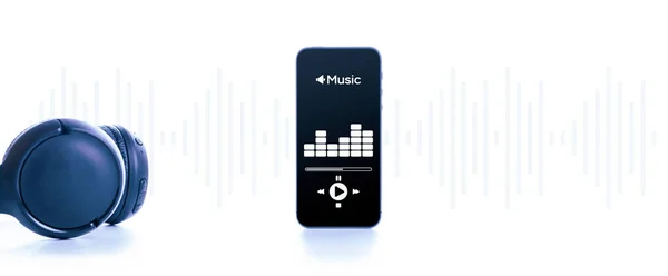 Muziekaudioapparatuur Audio Beats Geluid Koptelefoon Muziek Applicatie Mobiele Smartphone Scherm — Stockfoto