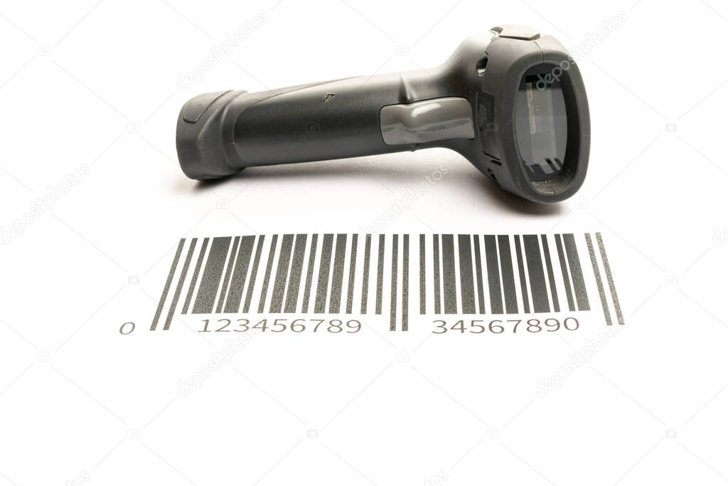 Barcode background. Reader laser scanner for warehouse. Retail label barcode scan isolated on white background. Product code data concept