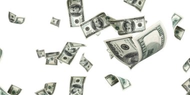 Para yığını. Amerika 'nın yüz doları. Düşen para izole edilmiş, faturalar beyaz arka plan