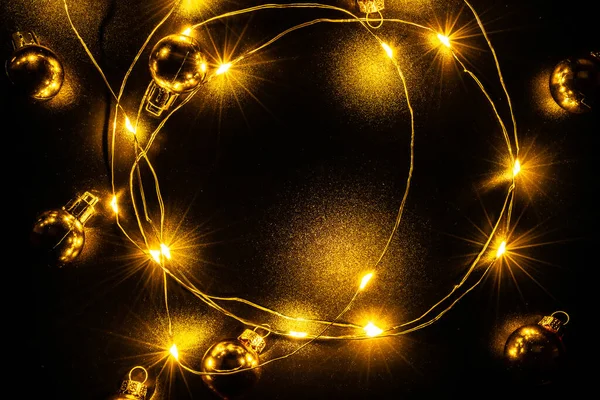 Luces Navidad Aisladas Decoración Guirnalda Luz Dorada Bulbo Oro Aislado — Foto de Stock