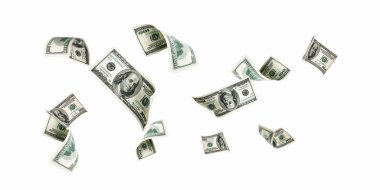 Dolar işareti. Amerikan parası. Nakit beyaz arka plan, bize fatura. Para düşüyor.