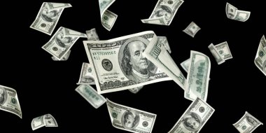 Dolar işareti. Amerikan parası. Nakit kara fon, fatura. Para düşüyor.