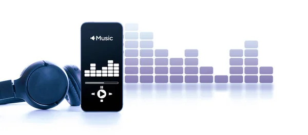 Muziek Icoon Audioapparatuur Met Beats Geluidskoptelefoon Muziekapplicatie Mobiel Smartphone Scherm — Stockfoto