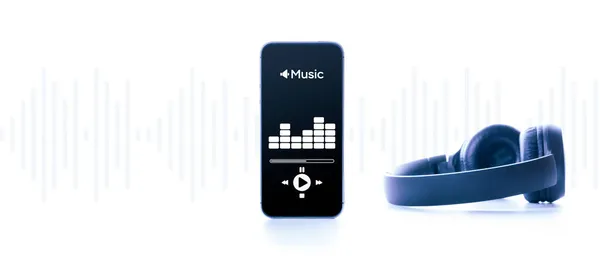 Equipo Audio Musical Latidos Audio Auriculares Sonido Aplicación Música Pantalla —  Fotos de Stock