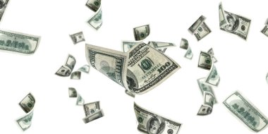 Dolar işareti. Amerikan parası. Nakit beyaz arka plan, bize fatura. Para düşüyor.