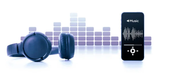 Concepto Musical Latidos Audio Auriculares Sonido Aplicación Música Pantalla Del —  Fotos de Stock