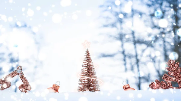 Kerst Buiten Decoratie Gelukkig Nieuwjaar Ornament Achtergrond Met Gouden Ballen — Stockfoto