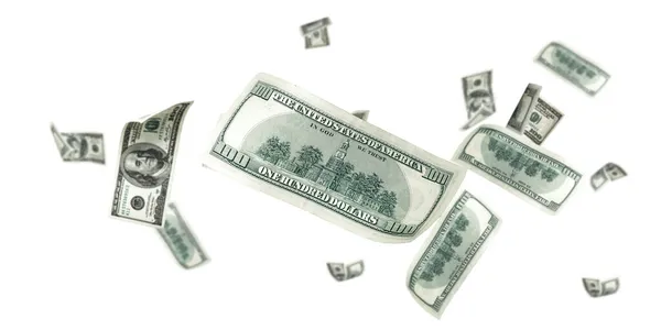 Para Yığını Amerika Nın Yüz Doları Düşen Para Izole Edilmiş — Stok fotoğraf