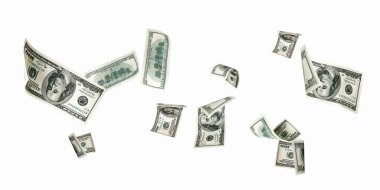Bir dolarlık banknot. Washington Amerikan parası. Kullanıcı parası beyaz arka plan. Para düşüyor.