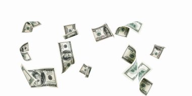 Dolar işareti. Amerikan parası. Nakit beyaz arka plan, bize fatura. Para düşüyor..