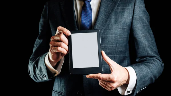 Book Reader Digital Book Library Reader Tablet Business Man Hand — Stock Photo, Image