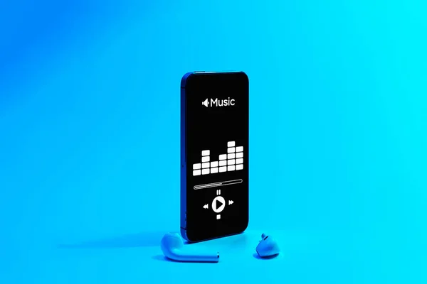 Zenei Háttér Mobil Okostelefon Képernyő Zenei Alkalmazás Hang Fejhallgató Hanghang — Stock Fotó