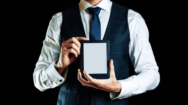 Ebook Template Digital Book Library Reader Tablet Business Man Hand — Stock Photo, Image