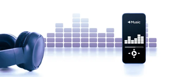Muziekaudioapparatuur Audio Beats Geluid Koptelefoon Muziek Applicatie Mobiele Smartphone Scherm — Stockfoto