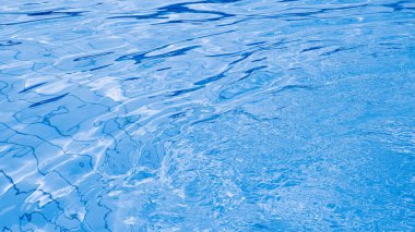 Mavi su arka planı. Soyut yaz deniz deseni. Havuz suyu yüzeyi veya dalga dokusu