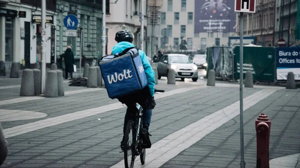 Katowice Verbindung Setzen Polen März 2021 Lebensmittel Kuriertasche Zum Mitnehmen — Stockfoto