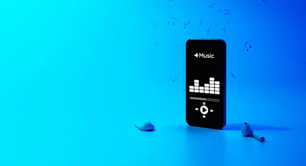 Music Background Mobile Smartphone Screen Music Application Sound Headphones Audio — Stock Photo, Image