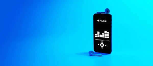 Zenei Koncepció Hangverések Hangfejhallgatók Zenei Alkalmazás Mobiltelefon Képernyőn Rögzítse Hang — Stock Fotó