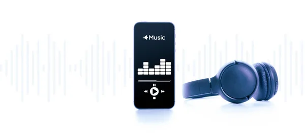 Hudební Ikona Audio Zařízení Beaty Zvukové Sluchátka Hudební Aplikace Obrazovce — Stock fotografie