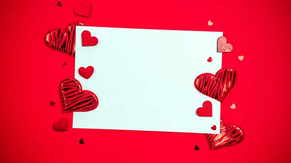 Banner Del Día San Valentín Corazón Rojo Regalo Romántico Sobre — Foto de Stock