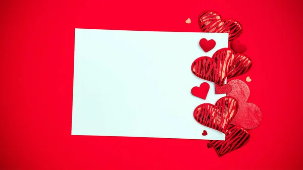 バレンタインデーのバナー 赤いハート 愛の赤い背景にロマンチックな贈り物 バレンタインデーは コピースペースと美しい装飾を愛し — ストック写真