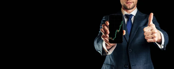 Borsacı Yatırım Teknolojisi Uygulaması Dijital Ekranda Adamlarının Elinde Satmak Satın — Stok fotoğraf