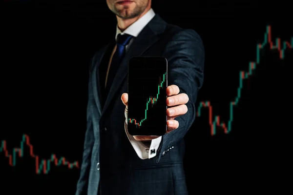 Sell Buy Investment Business Technology App Digital Screen Businessman Hands — Stock Photo, Image