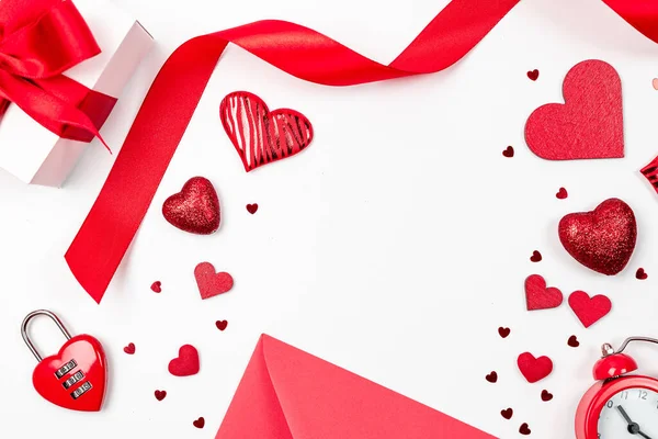 Carte Saint Valentin Coeur Rouge Cadeau Romantique Sur Fond Blanc — Photo