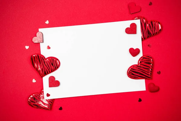 Valentinstag Banner Rotes Herz Romantisches Geschenk Auf Liebe Rotem Hintergrund — Stockfoto