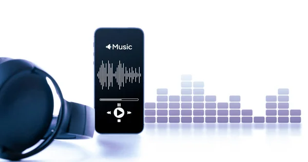 Muziekaudioapparatuur Audio Beats Geluid Koptelefoon Muziek Applicatie Mobiele Smartphone Scherm — Stockfoto