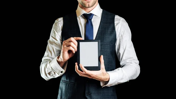 Book Reader Digital Book Library Reader Tablet Business Man Hand — Stock Photo, Image