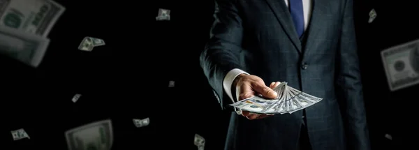 American Cash Business Man Hand Holding Dollar Sign Usd Bill — 图库照片