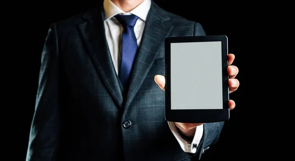 Reader Digital Book Library Reader Tablet Business Man Hand Online — Stock Photo, Image