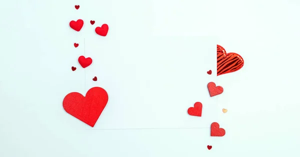 Valentin Napi Kártya Piros Szív Romantikus Ajándék Szerelem Fehér Háttér — Stock Fotó