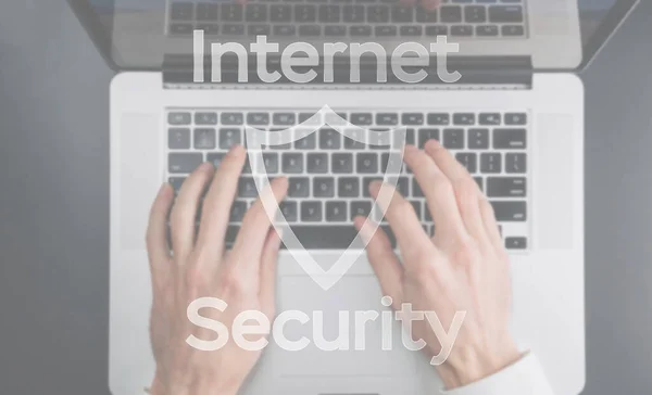 Corte Proteção Dados Segurança Computador Internet Símbolo Seguro Fundo Teclado — Fotografia de Stock