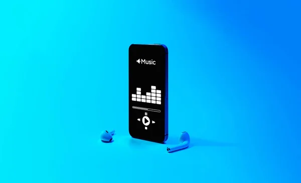 Muziekachtergrond Mobiel Smartphone Scherm Met Muziek Applicatie Geluid Koptelefoon Audio — Stockfoto