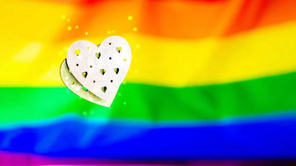 Лжерадужная Гомосексуальная Концепция Два Сердца Lgbtq Гей Трансгендерный Символ Любви — стоковое фото