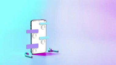 Çevrimiçi Sohbet Bildirimi. Akıllı telefon ekranında mesaj konuşması. Neon arkaplanda anlık ileti uygulaması