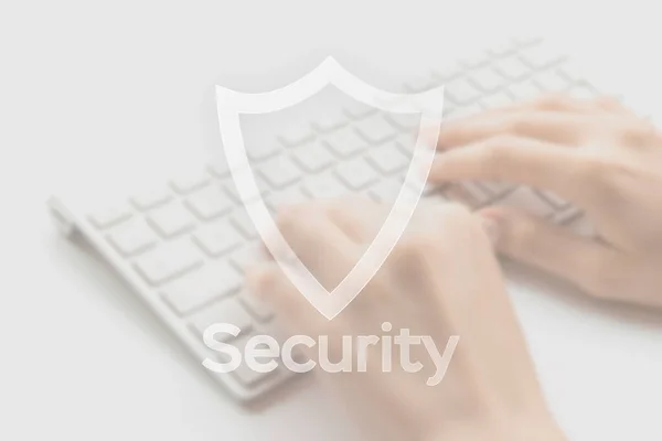 Safety Computer Security Concept Internet Protection Symbol Blured Keyboard Background — Stock Photo, Image